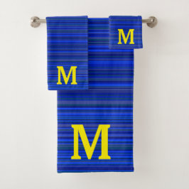 Elegante blaue Streifen Monogramm Badhandtuch Set