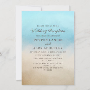 Elegante blaue Tan Strand Ozean Hochzeitsempfang Einladung