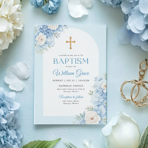 Elegante blaue Tauf-Einladung mit floralem Design Einladung