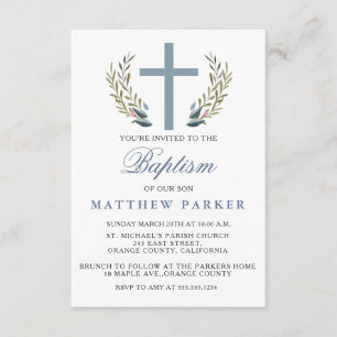 Elegante blaue Taufe/Christening Einladung