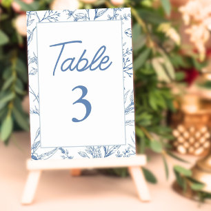 Elegante blaue Toile französische florale Tischkar Tischnummer