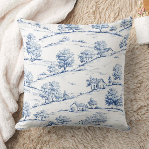 Elegante blaue Toile mit vintage-französischen pas Kissen