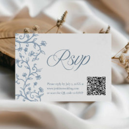 Elegante blaue Toile-RSVP-QR-Hochzeitskarte RSVP Karte