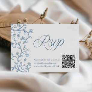 Elegante blaue Toile-RSVP-QR-Hochzeitskarte RSVP Karte