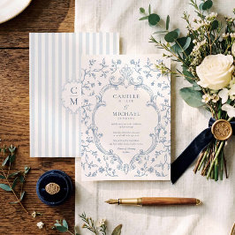 Elegante blaue Toile-Wappen-Hochzeitseinladung Einladung
