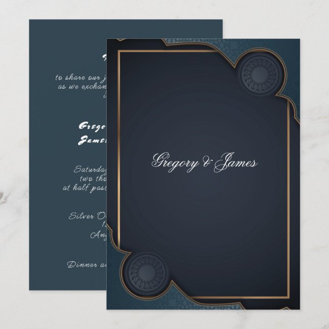 Elegante blaue Türkis und Gold Moderne Einladung (Vorne/Hinten)