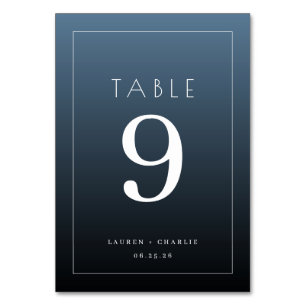 Elegante blaue typografische Tischnummer