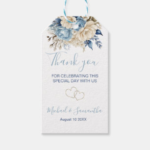 Elegante blaue und elfenbeinfarbene Hochzeitrose Geschenkanhänger