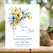 Elegante blaue und gelbe Blumenhochzeit
