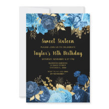 Elegante blaue und goldene Blumen Sweet Sixteen