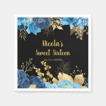 Elegante blaue und goldene Blumen Sweet Sixteen