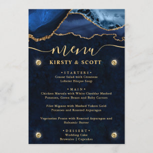 Elegante blaue und goldene falsche Glitter-Achat-H Menükarte