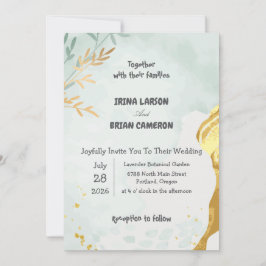 Elegante Blaue und Goldene Hochzeitseinladung im S Einladung