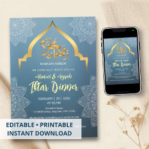Elegante Blaue und Goldene Iftar-Einladung Einladung