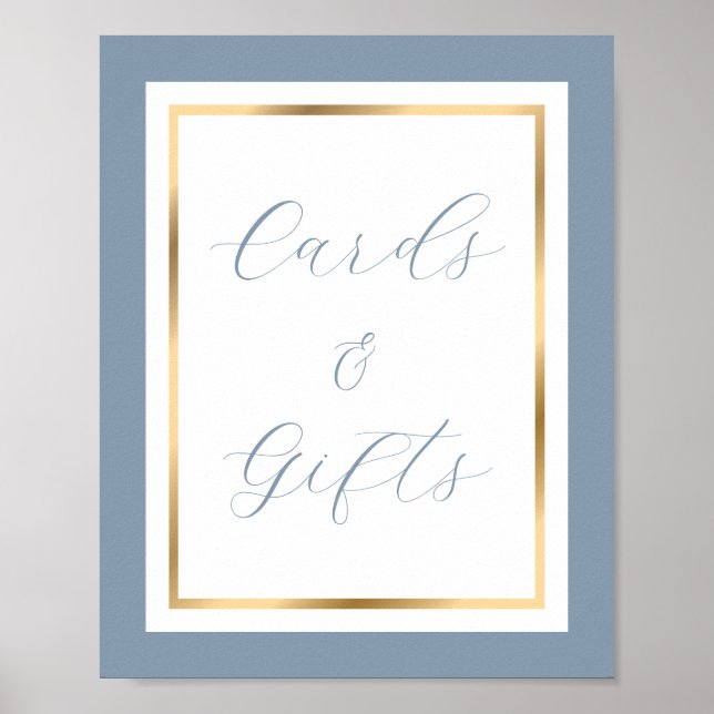 Elegante, blaue und goldene Karten und Geschenke-Z Poster (Vorne)