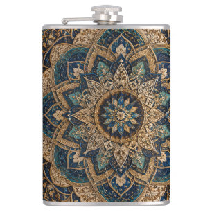 Elegante blaue und goldene Mandala-Muster-Schlankw Flachmann