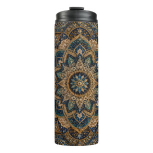 Elegante blaue und goldene Mandala-Muster-Schlankw Thermosbecher