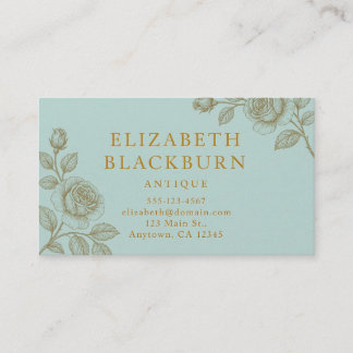 Elegante blaue und goldene Rosen-Visitenkarte Visitenkarte