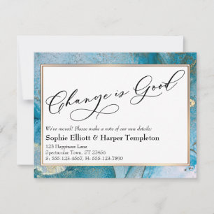 Elegante blaue und goldene Tinten-Neuanschriftenan Mitteilungskarte