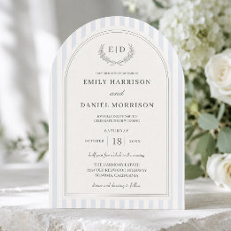 Elegante blaue und salbeigrüne gestreifte Hochzeit Einladung