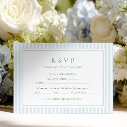 Elegante blaue und salbeigrüne gestreifte Hochzeit RSVP Karte