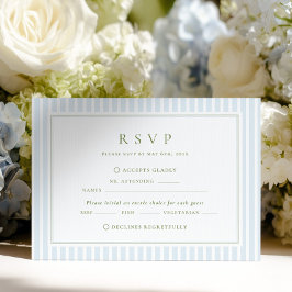 Elegante blaue und salbeigrüne gestreifte Hochzeit RSVP Karte