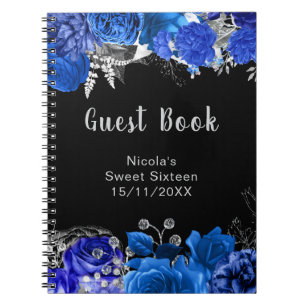 Elegante blaue und silberne Blumen Sweet Sixteen Notizblock