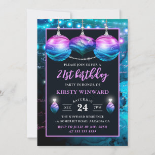 Elegante blaue und violette Meerjungfrau-Baubles G Einladung