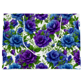 Elegante blaue und violette Rosen Blumenmuster-Tas Große Geschenktüte