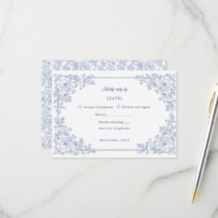 Elegante blaue und weiße Chinoiserie-Blumenhochzei RSVP Karte