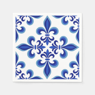 Elegante blaue und weiße Damast-Cocktailservietten Serviette
