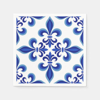 Elegante blaue und weiße Damast-Cocktailservietten Serviette