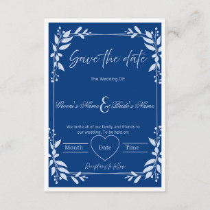 Elegante Blaue und Weiße Florale "Save-the-Date"-K Einladung