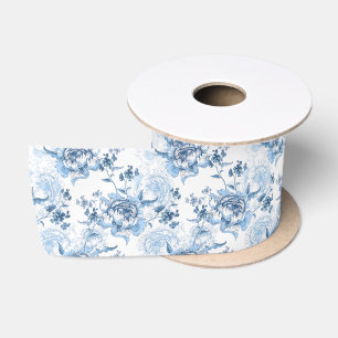 Elegante blaue und weiße gravierte Pfingstrosen Satinband