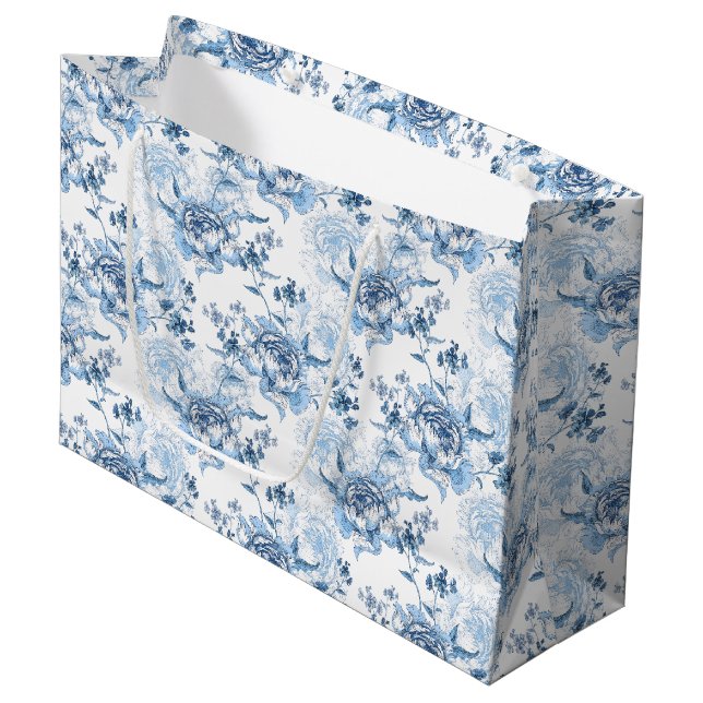 Elegante blaue und weiße Gravitation Große Geschenktüte (Vorderseite Schrägansicht)
