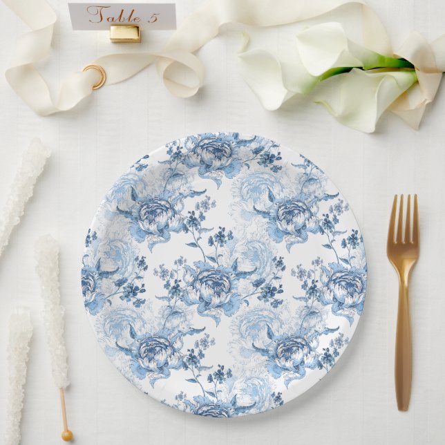 Elegante blaue und weiße Gravitation Pappteller (Hochzeit)