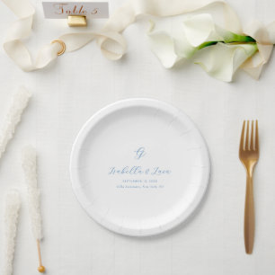 Elegante blaue und weiße Küstenhochzeit im Chic-St Pappteller