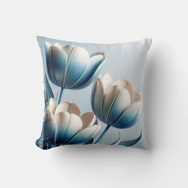 Elegante blaue und weiße Tulpen Kissen (Vorderseite)