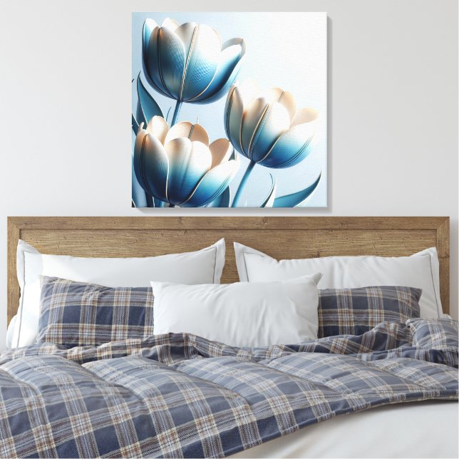 Elegante blaue und weiße Tulpen Leinwanddruck (Insitu (Schlafzimmer))