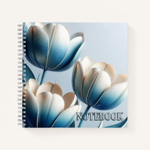 Elegante blaue und weiße Tulpen Notizbuch