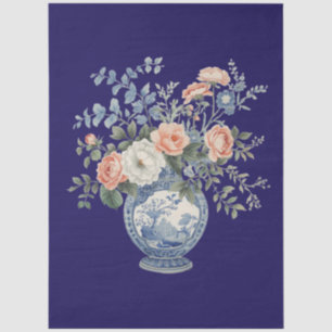 Elegante blaue Vase Decoupage-Seidenpapier Seidenpapier