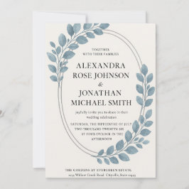 Elegante Blaue Vegetation & Silver Oval Moderne Einladung