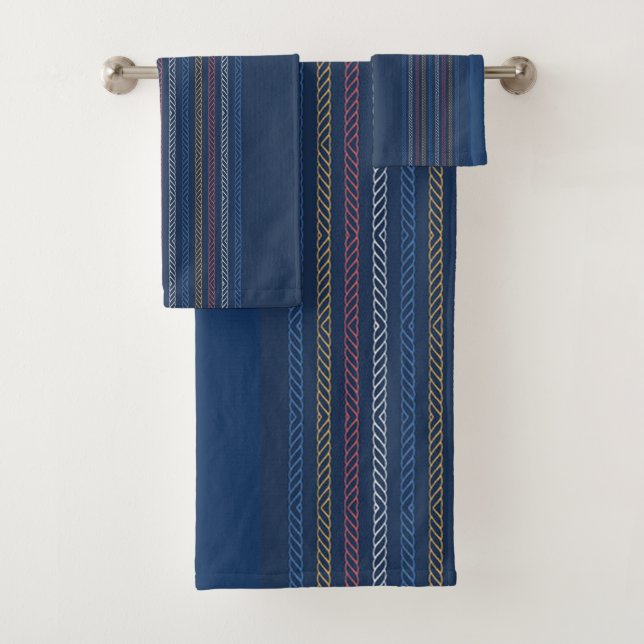 Elegante blaue vertikale Regatta gestreift Grenze Badhandtuch Set (Insitu)