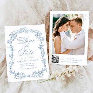 Elegante blaue viktorianische Blumen-Hochzeit mit  Save The Date