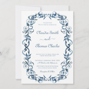 Elegante blaue Vintage-Blumenhochzeit Einladung