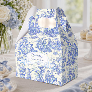 Elegante blaue Vintage-Toile-de-Jouy-Brautparty Geschenkschachtel