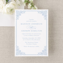 Elegante blaue Vintage-Verzierungsrahmen-Hochzeit