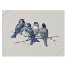 Elegante Blaue Vögel auf einem Ast Tischdecke