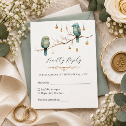 Elegante Blaue Vögel Wald Botanische Hochzeit RSVP Karte