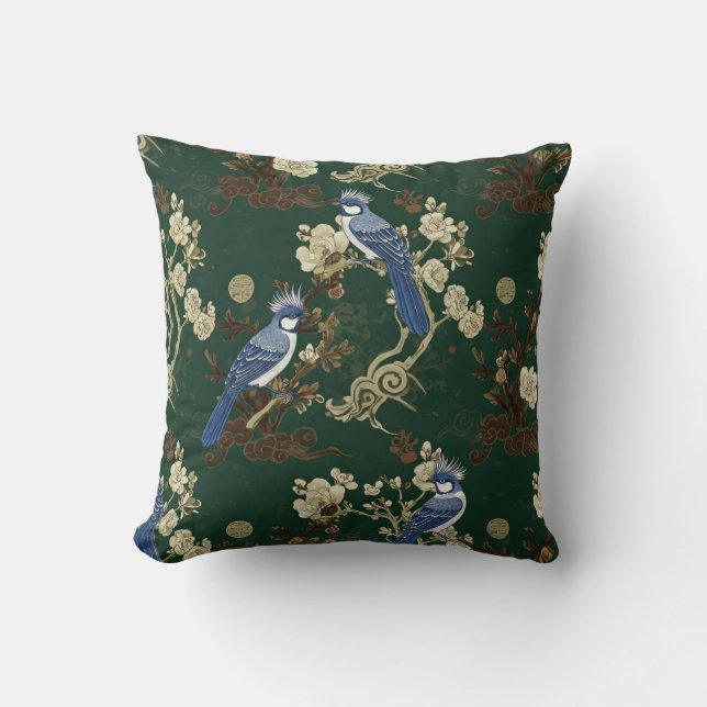 Elegante Blaue Vogelkissen Kissen (Vorderseite)